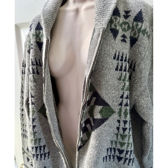 PENDLETON 100% Lambs Wool Aztec Zip Up Men’s Sweater Cardigan Grey Green Size L - Picture 3 of 9